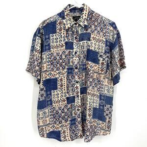 Solutions Originals Men's S Silk Short Sleeved Summer Shirt Cream Blue Patterned